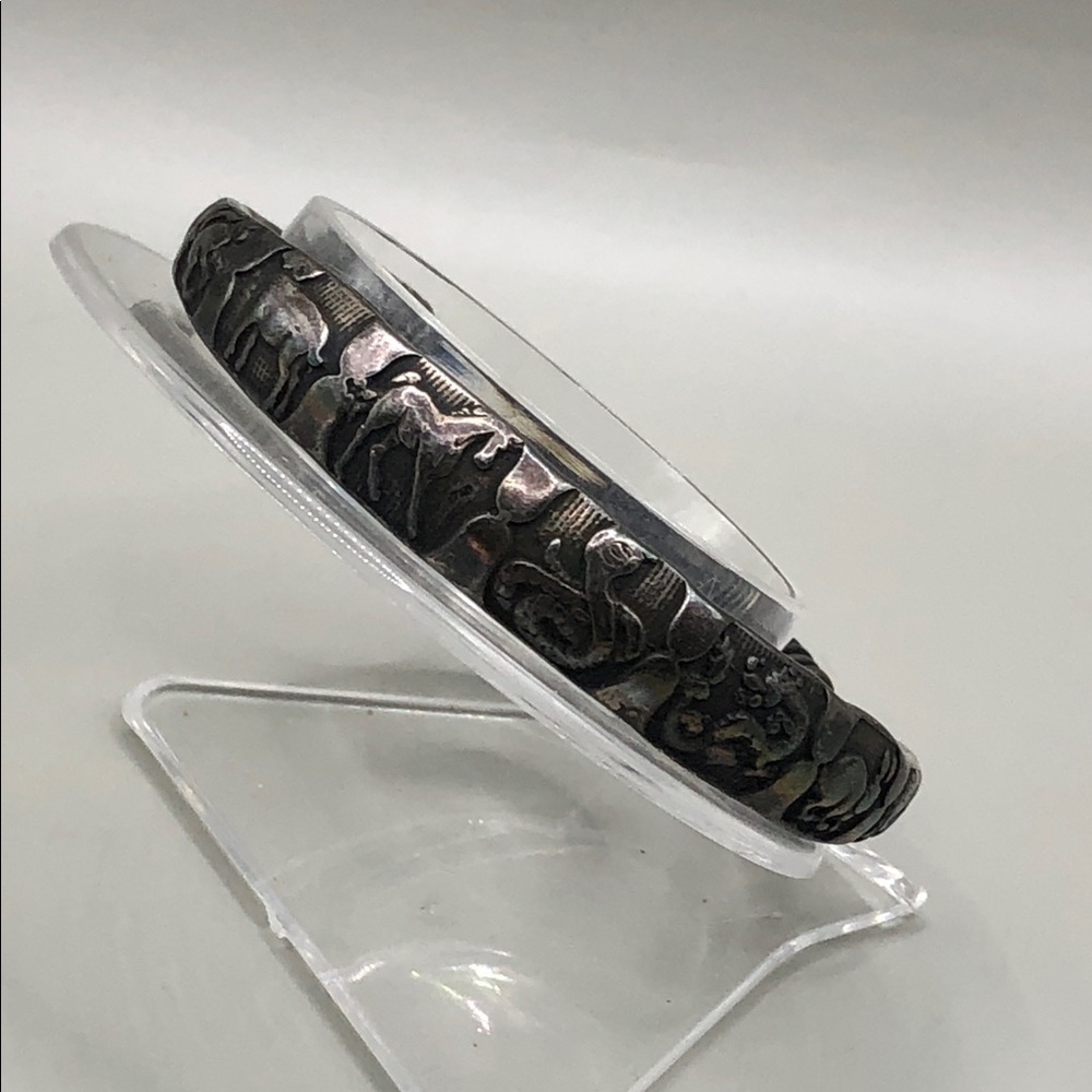 Vintage 12 Chinese Zodiac Signs Animals Silver Bangle Bracelet UNISEX